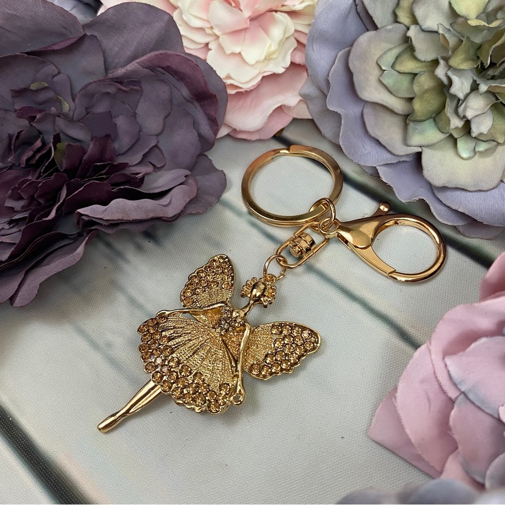 Gold Crystal Angel Fairy Keychain Charm - Picture 4 of 10
